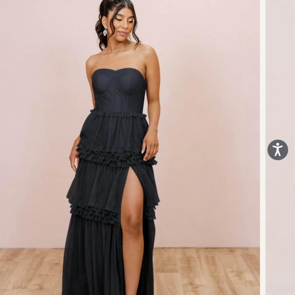 Revelry Black Strapless Tiered Dress